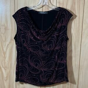 ONYX Nite by Wendye Chaitin Swirling Glitter Drop Cowl Neck Sleeveless Pullover